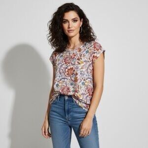 JOIE Oversized 100% Linen Floral Shirt w/ Buttons up Back